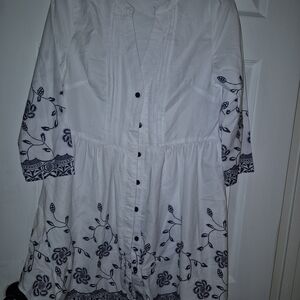 Reborn White Blouse with Dark Blue Floral Embroidery